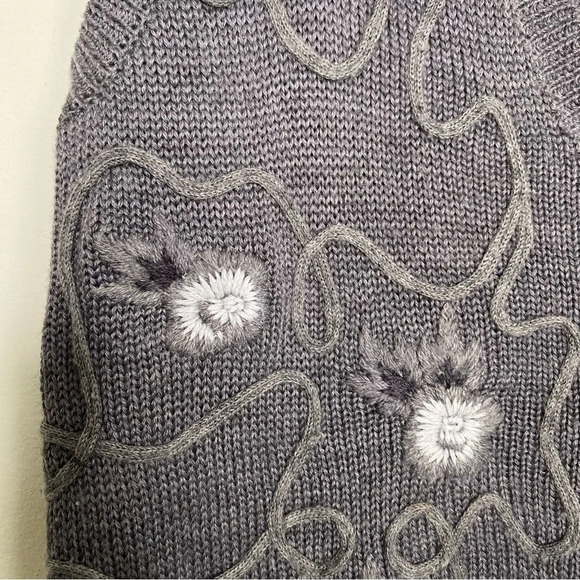 Alfred Dunner Vintage Gray Wool Blend Floral Embroidered Knit Sweater Vest Small - Picture 7 of 11